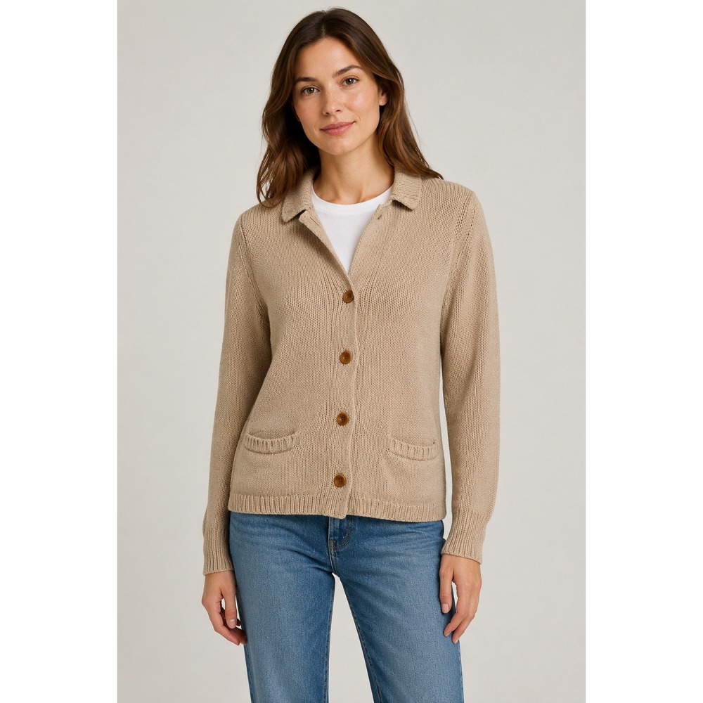 Gap Women's Tan Beige Ribbed Knit Collared Button Up Cardigan Sweater Size XS